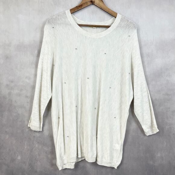 Gianni Bini Womens Sweater Size Large Lightweight Minimalist Neutral Clear Stone - Picture 1 of 8